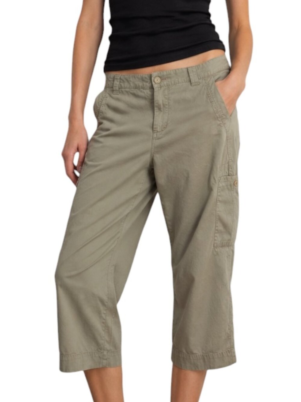 Size M Eileen Fisher Olive Green Cropped baggy Cargo Pants capris